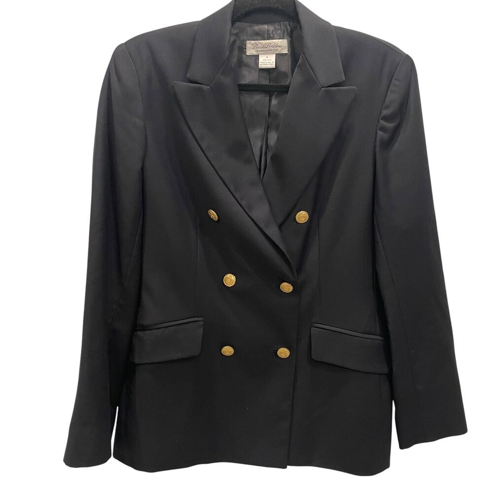 Brooks Brothers Women's Double Breasted Wool Blazer Size 6 Black Gold Buttons
